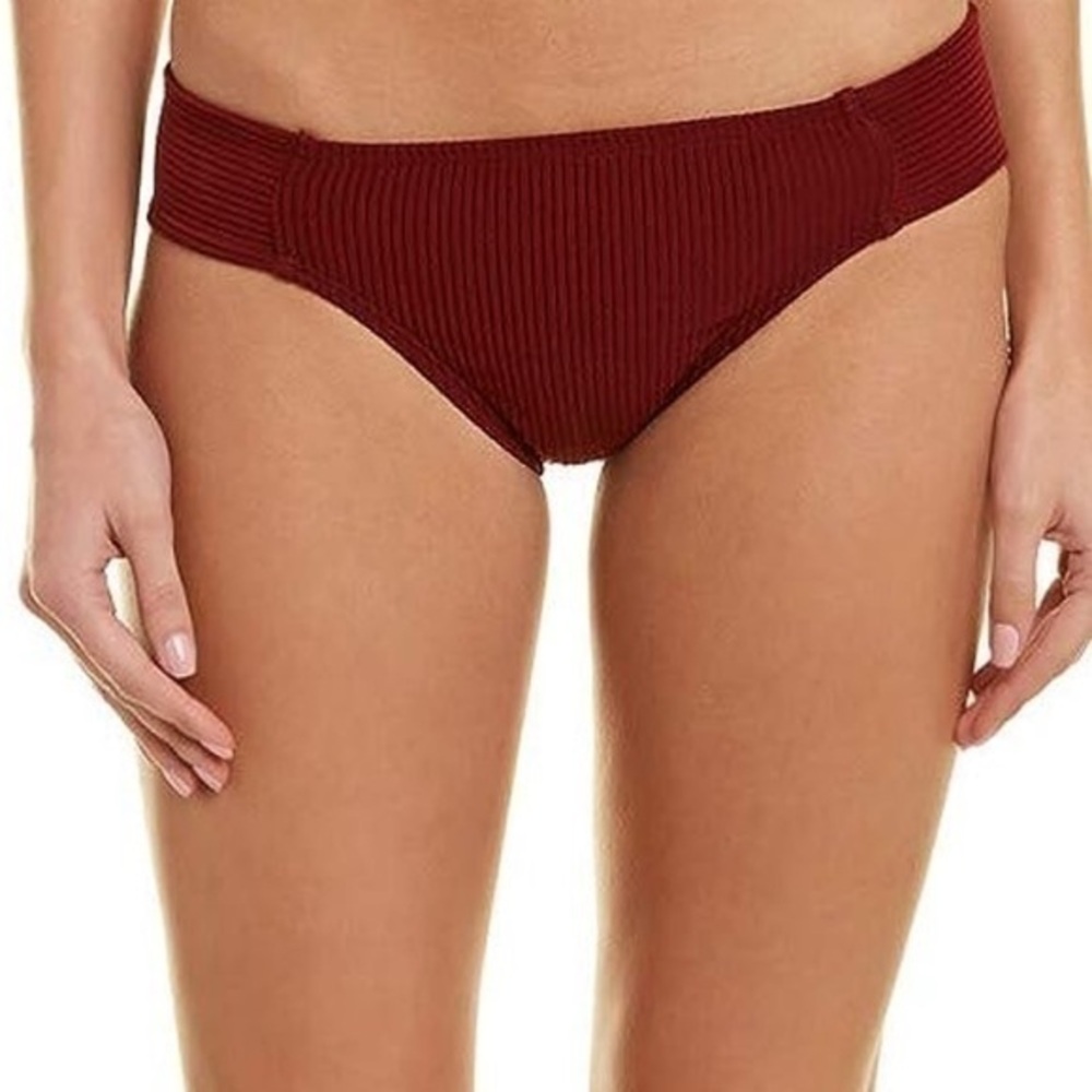 La Blanca Sun Sation Side Shirred Ribbed Burgundy Bikini Swim Bottoms